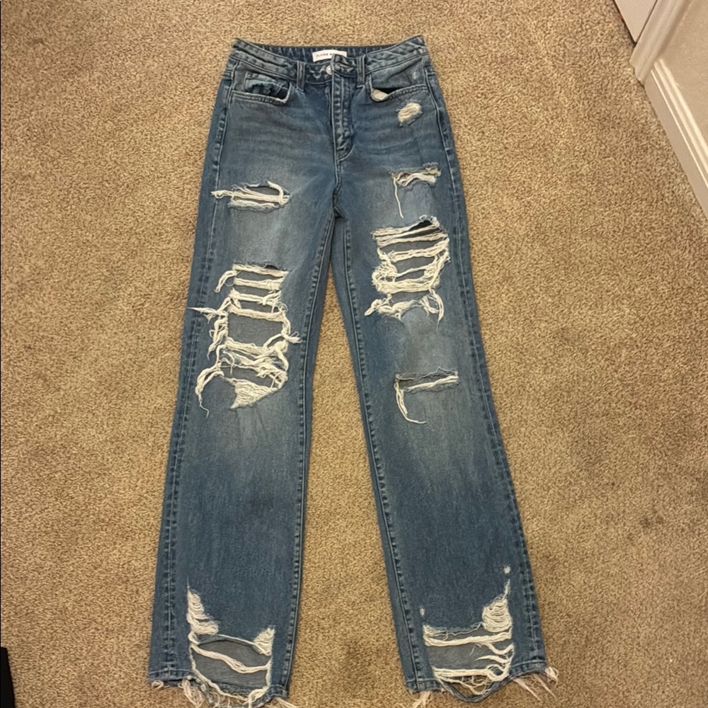 Flying Monkey Blue Straight Leg Jeans Distressed
